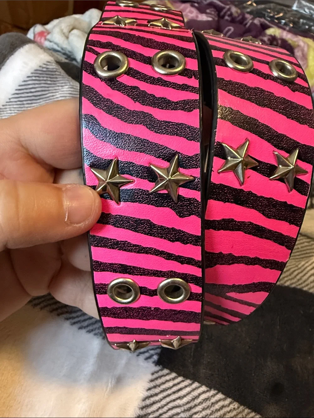 Girls Unbranded Pink Zebra Stripe Studded Belt